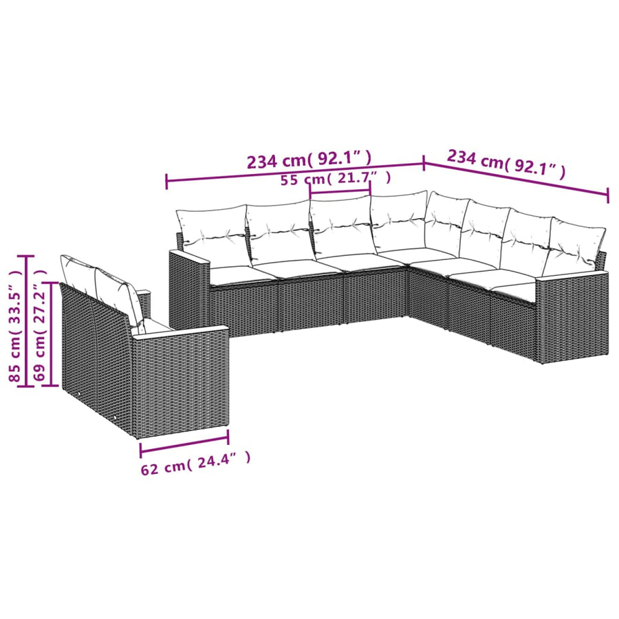 9-Delige Loungeset Met Kussens Poly Rattan Zwart