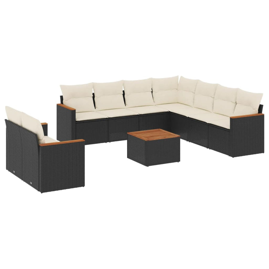 10-Delige Loungeset Met Kussens Poly Rattan Zwart