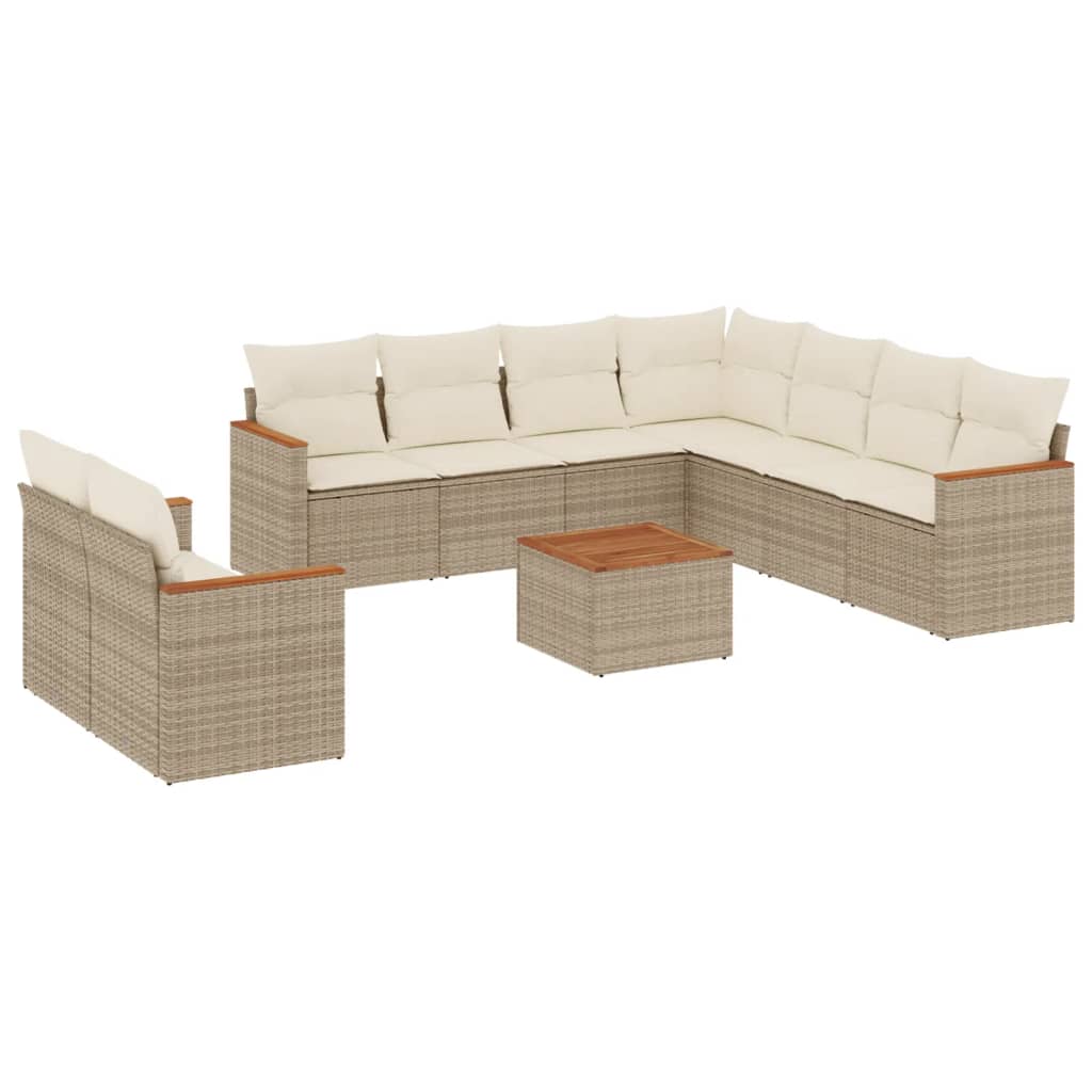 10-Delige Loungeset Met Kussens Poly Rattan Beige