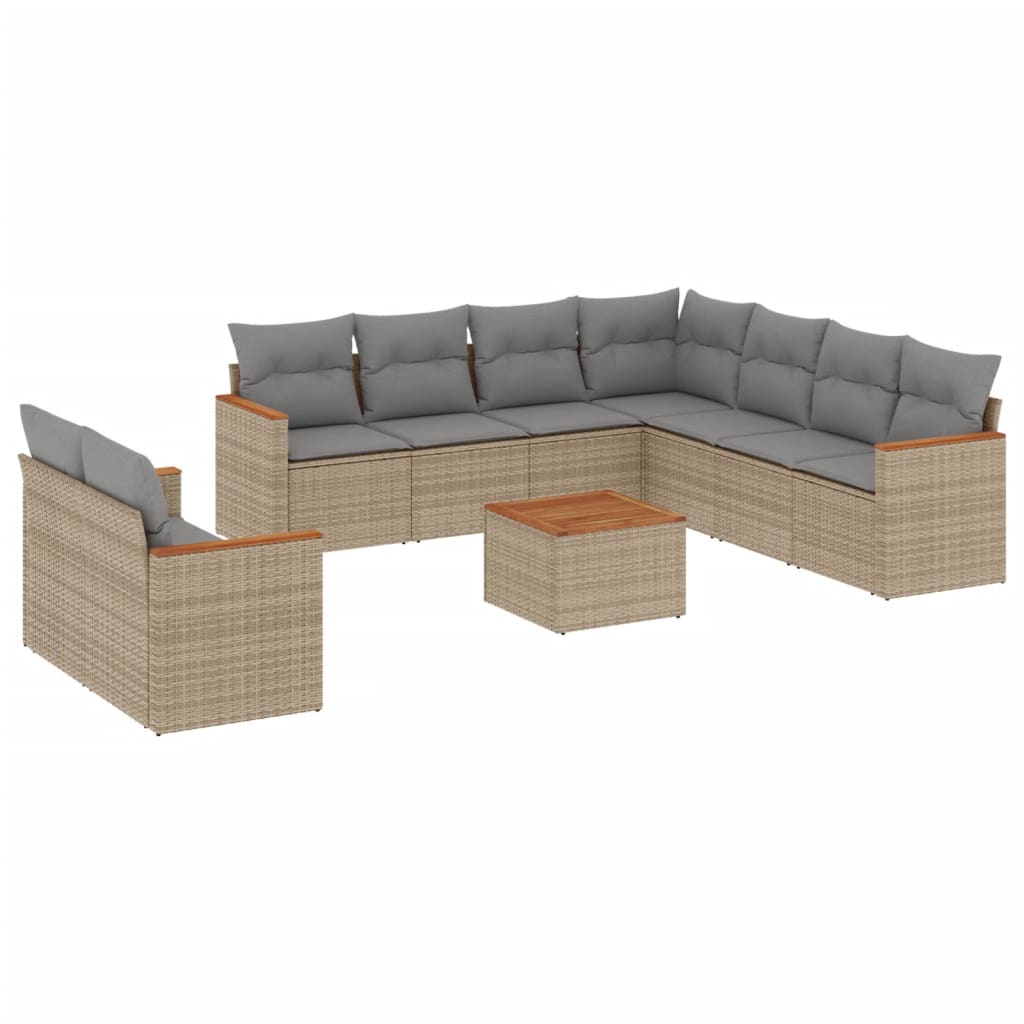 10-Delige Loungeset Met Kussens Poly Rattan Beige