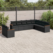 Loungeset poly rattan 10-delig zwart