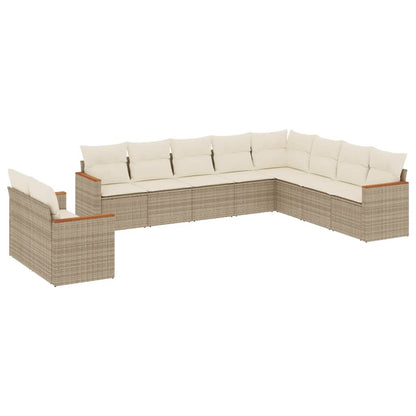 10-Delige Loungeset Met Kussens Poly Rattan Beige