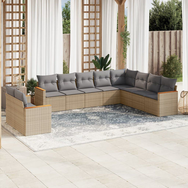 10-Delige Loungeset Met Kussens Poly Rattan Beige