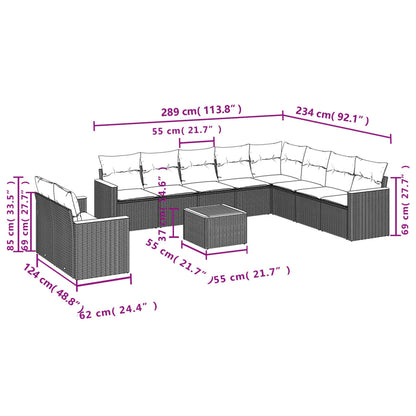 11-Delige Tuinset Met Kussens Poly Rattan Beige