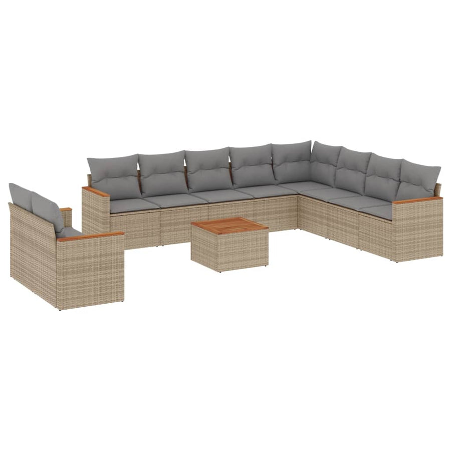 11-Delige Tuinset Met Kussens Poly Rattan Beige
