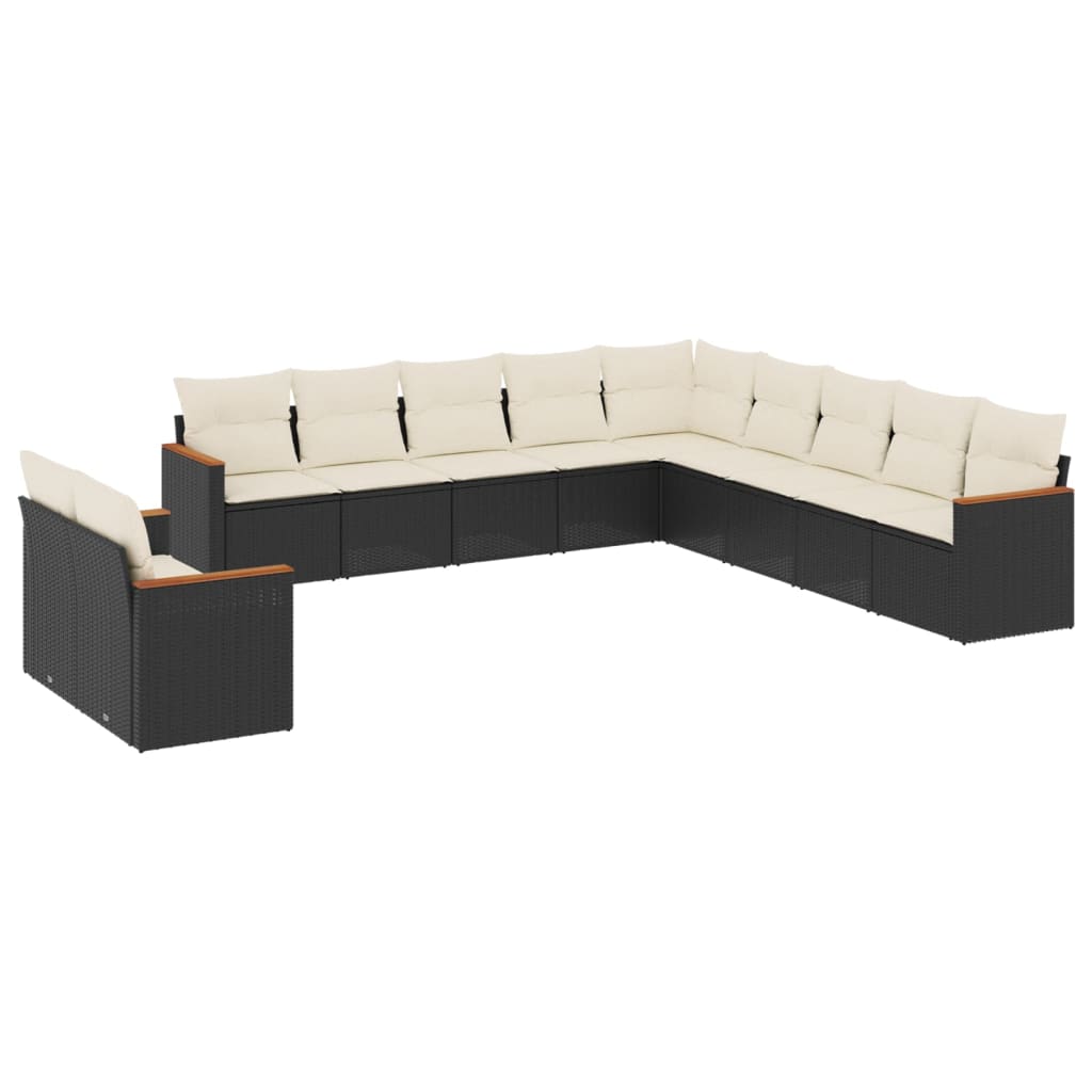 11-Delige Loungeset Met Kussens Poly Rattan Zwart Blauw