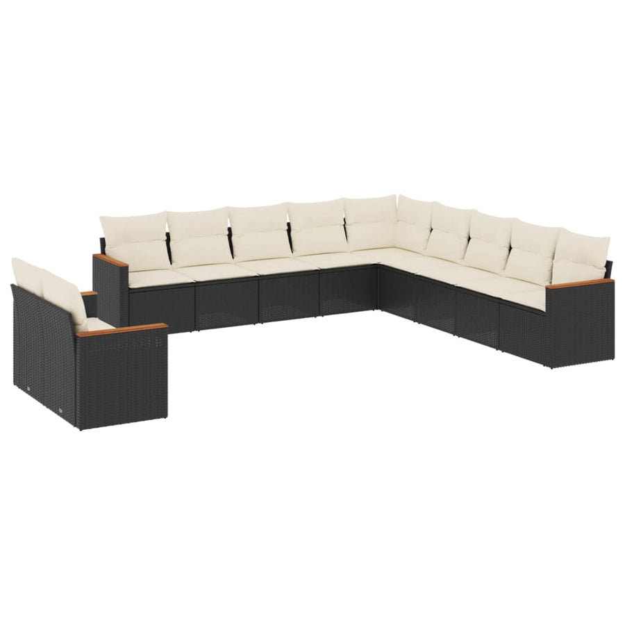11-Delige Loungeset Met Kussens Poly Rattan Zwart Blauw