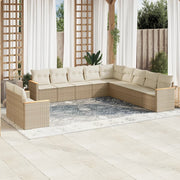 Tuinset 11-delig poly rattan beige met kussens