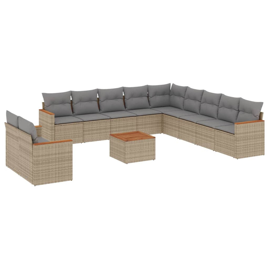 12-Delige Loungeset Met Kussens Poly Rattan Beige