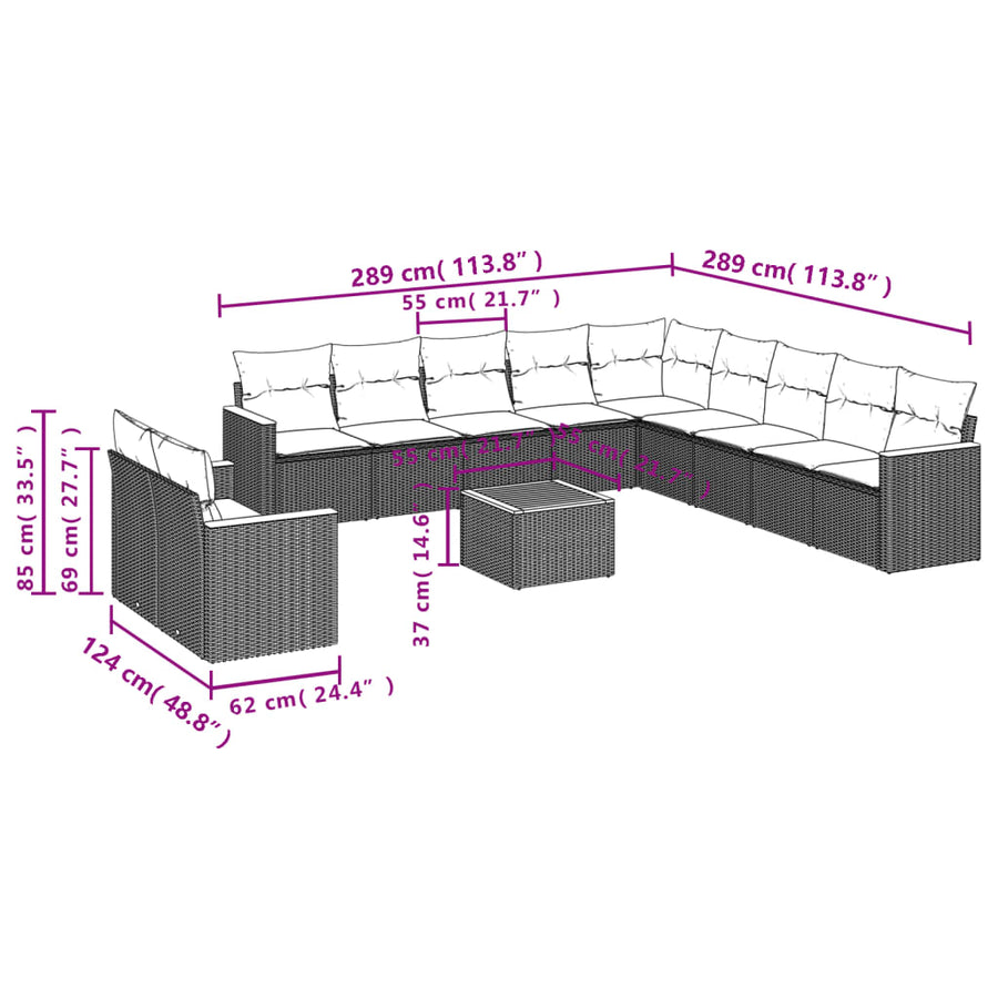 12-Delige Loungeset Met Kussens Poly Rattan Beige