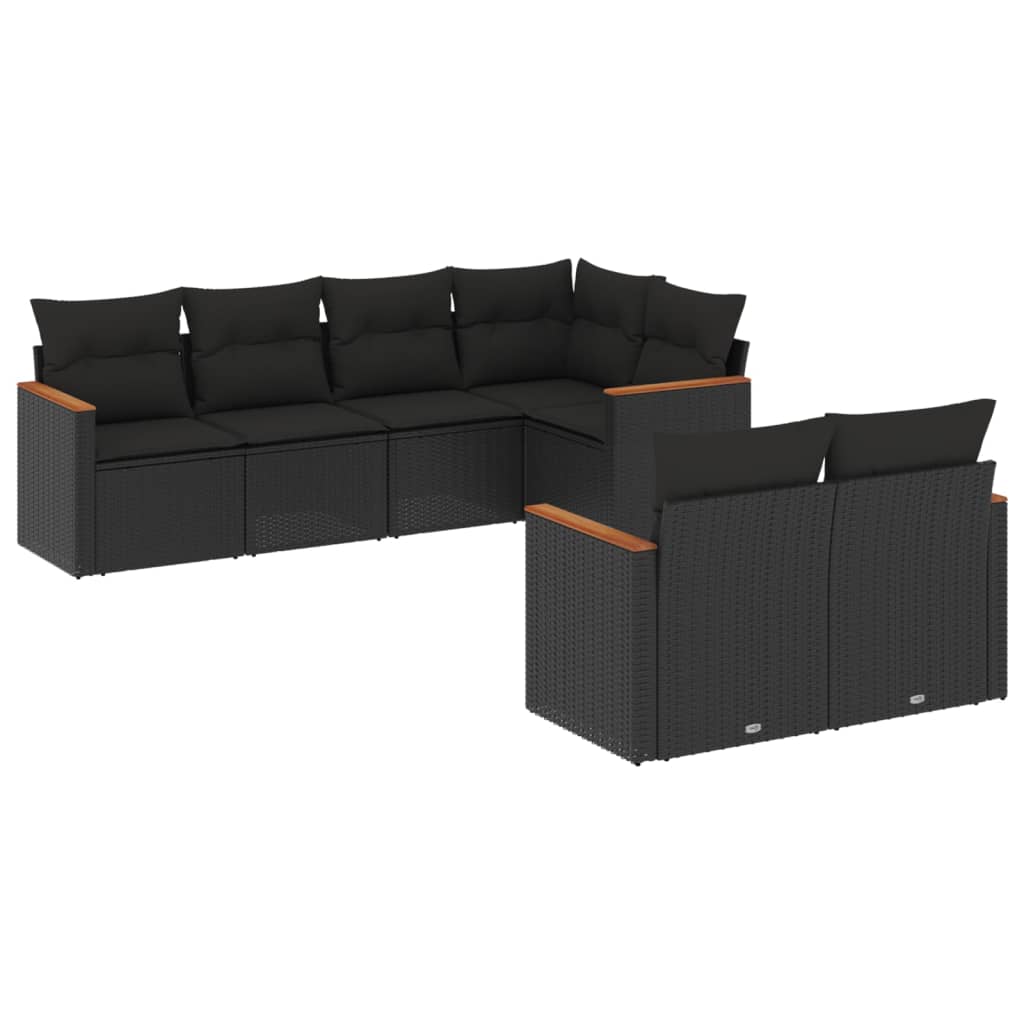 7-delige Loungeset met kussens poly rattan zwart Zwart