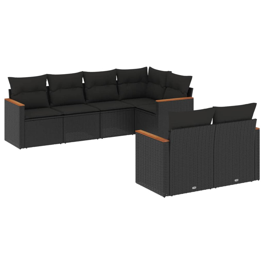 7-delige Loungeset met kussens poly rattan zwart Zwart