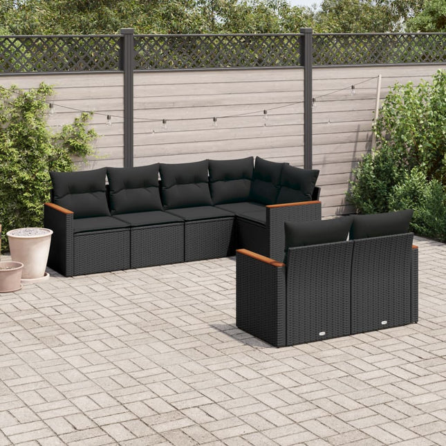 7-delige Loungeset met kussens poly rattan zwart Zwart