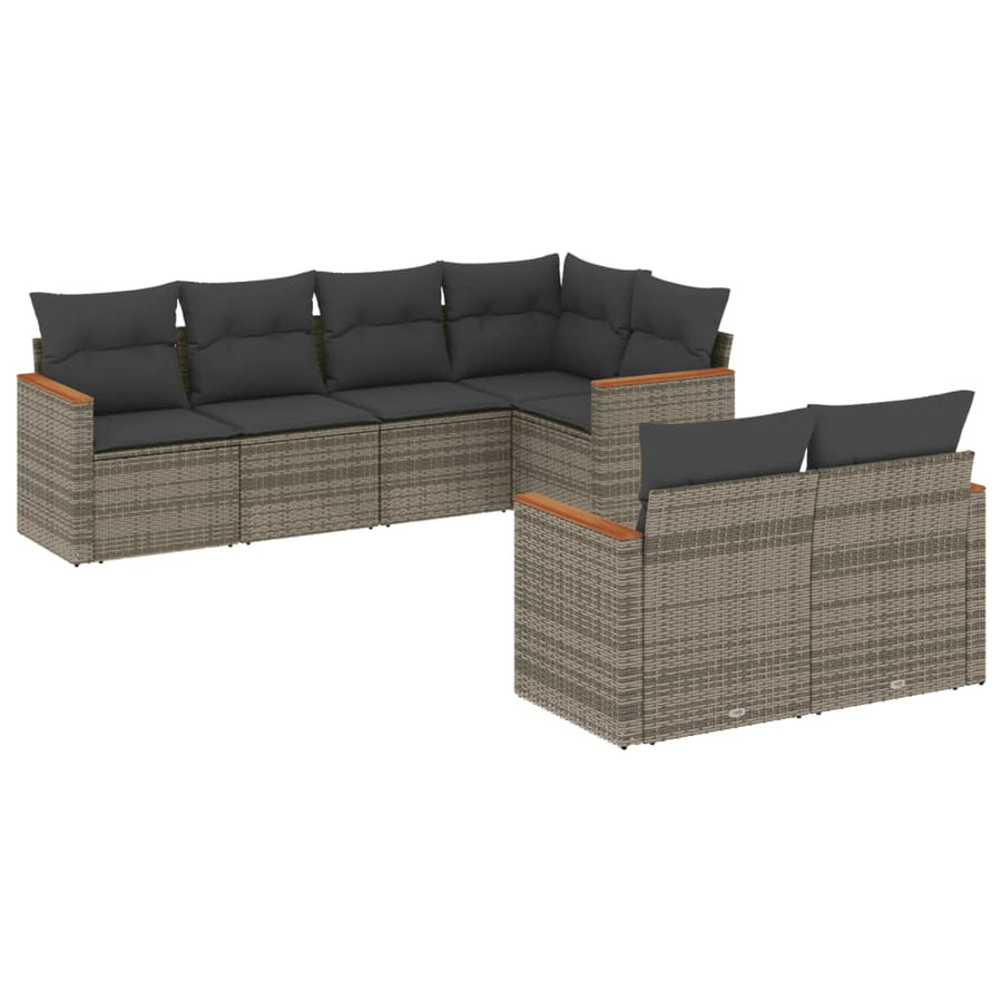 7-Delige Loungeset Met Kussens Poly Rattan Grijs