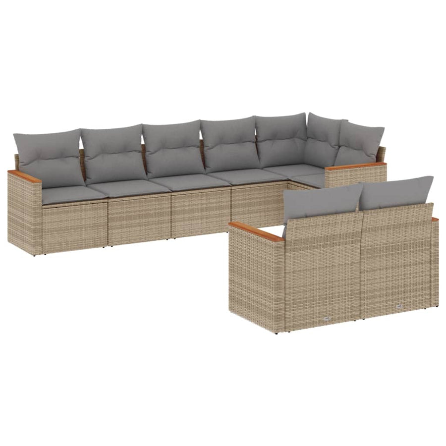 8-Delige Loungeset Met Kussens Poly Rattan Beige