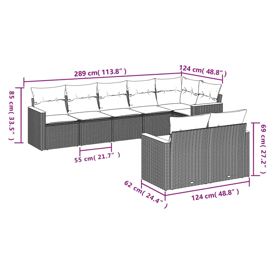 8-Delige Loungeset Met Kussens Poly Rattan Beige