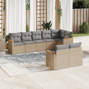 8-piece Lounge Set with Cushions Poly Rattan Beige