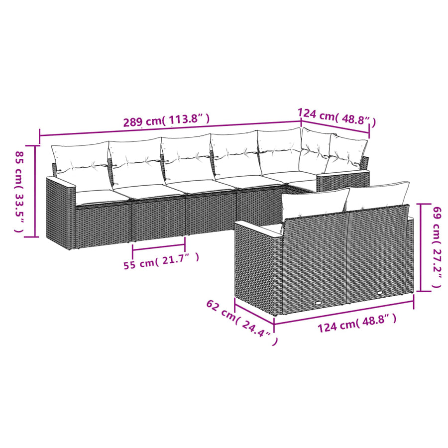 8-Delige Loungeset Met Kussens Poly Rattan Grijs