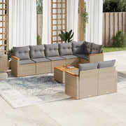 9-piece Lounge Set with Cushions Poly Rattan Beige