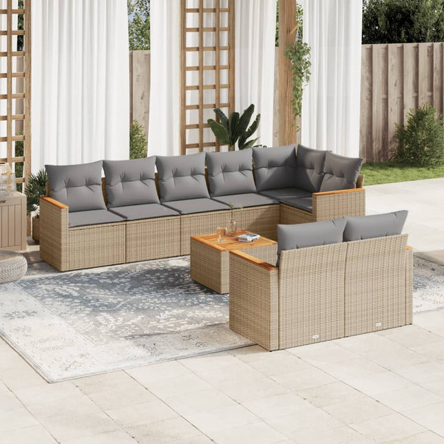 9-Delige Loungeset Met Kussens Poly Rattan Beige