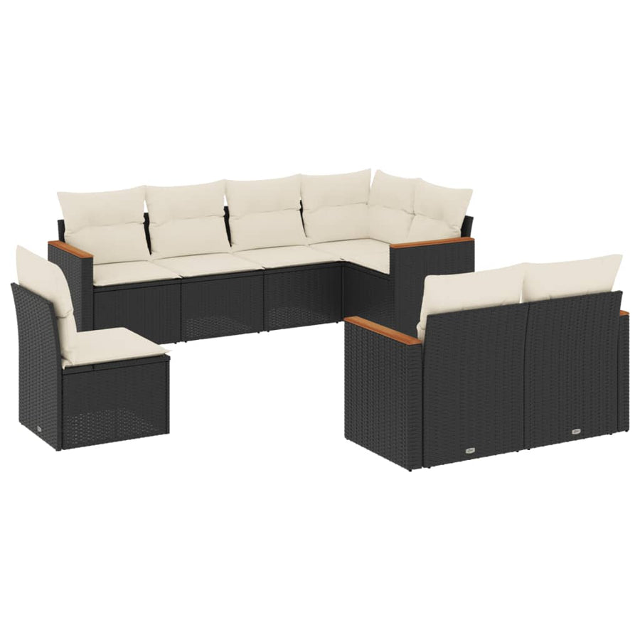 8-Delige Loungeset Met Kussens Poly Rattan Zwart Blauw