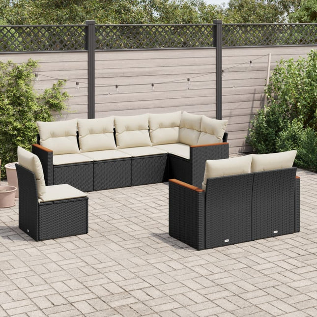 8-Delige Loungeset Met Kussens Poly Rattan Zwart Blauw