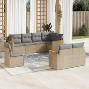 8-piece Lounge Set with Cushions Poly Rattan Beige