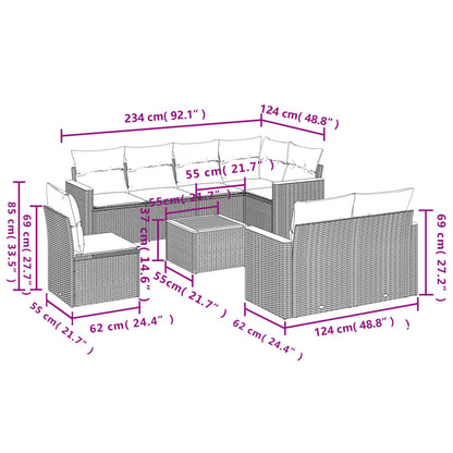 9-Delige Loungeset Met Kussens Poly Rattan Zwart