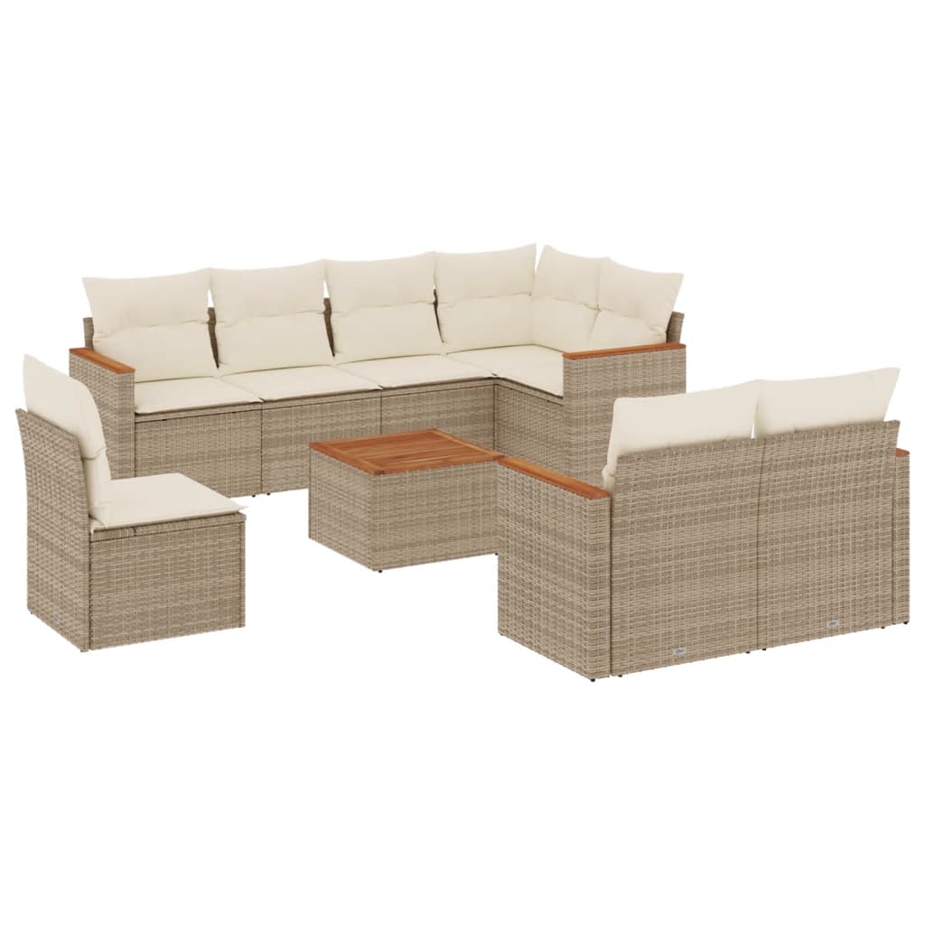 9-Delige Loungeset Met Kussens Poly Rattan Beige