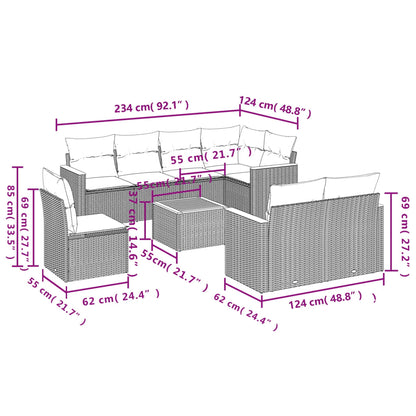 9-Delige Loungeset Met Kussens Poly Rattan Beige