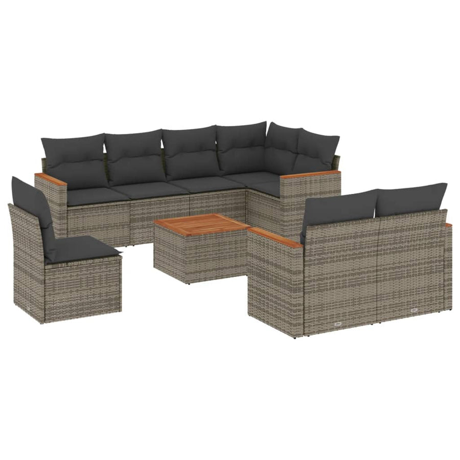 9-Delige Loungeset Met Kussens Poly Rattan Grijs
