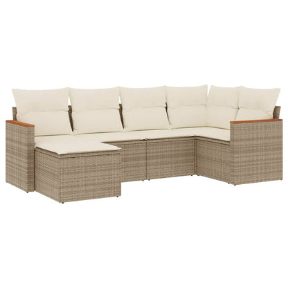 6-Delige Loungeset Met Kussens Poly Rattan Beige