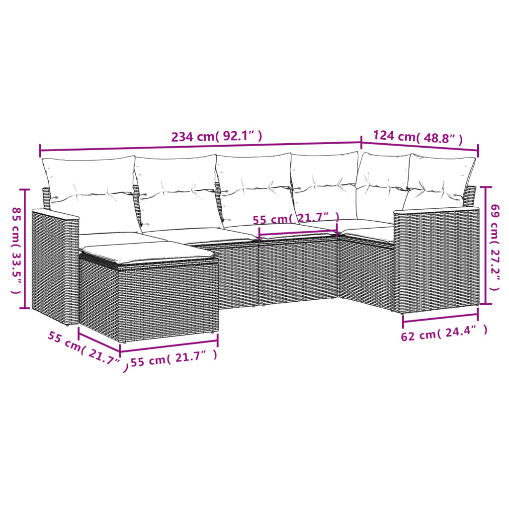 6-Delige Loungeset Met Kussens Poly Rattan Beige