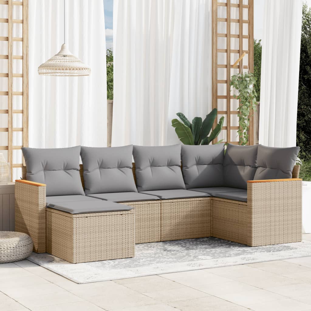 6-Delige Loungeset Met Kussens Poly Rattan Beige