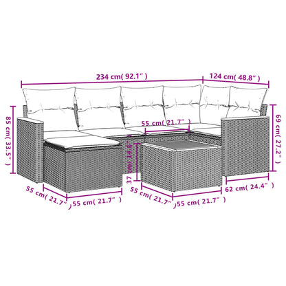 7-Delige Loungeset Met Kussens Poly Rattan Zwart