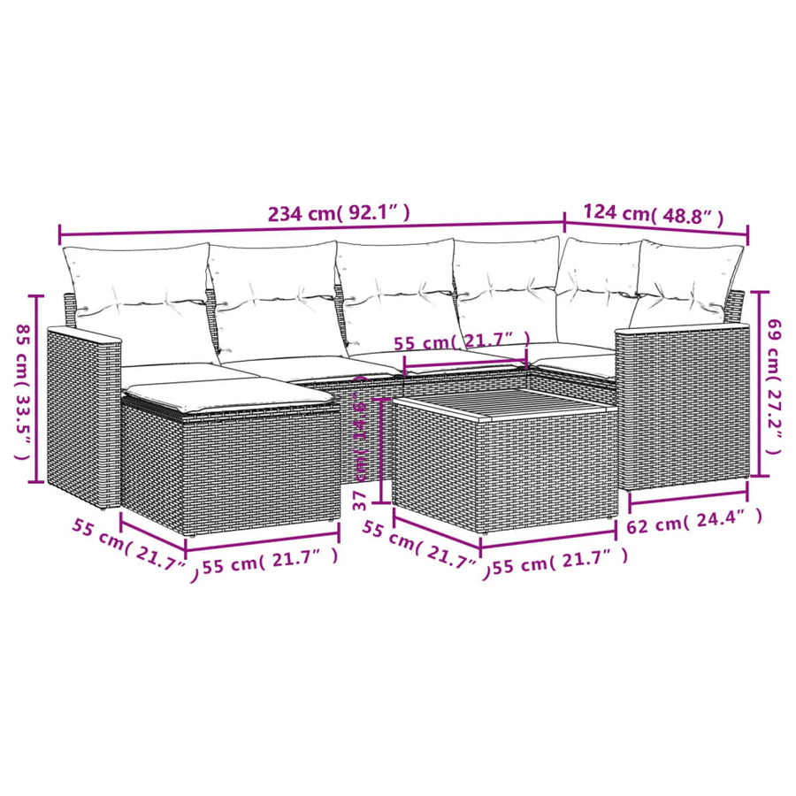 7-Delige Loungeset Met Kussens Poly Rattan Zwart
