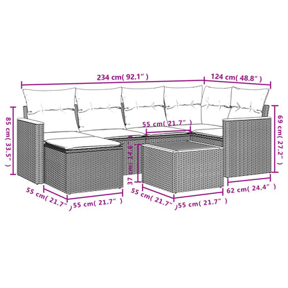 7-Delige Loungeset Met Kussens Poly Rattan Beige