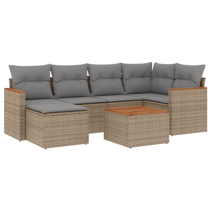 7-Delige Loungeset Met Kussens Poly Rattan Beige