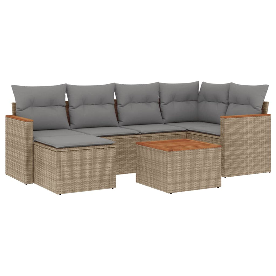 7-Delige Loungeset Met Kussens Poly Rattan Beige