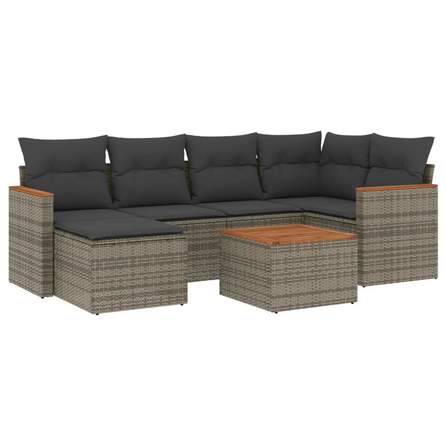 7-Delige Loungeset Met Kussens Poly Rattan Grijs