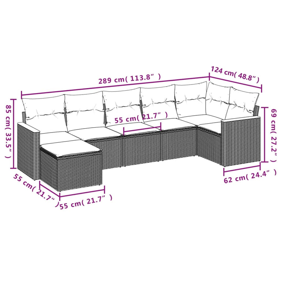 7-Delige Loungeset Met Kussens Poly Rattan Zwart