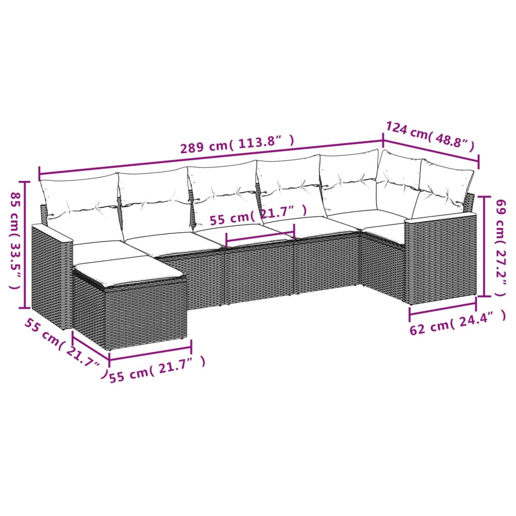 7-Delige Loungeset Met Kussens Poly Rattan Beige