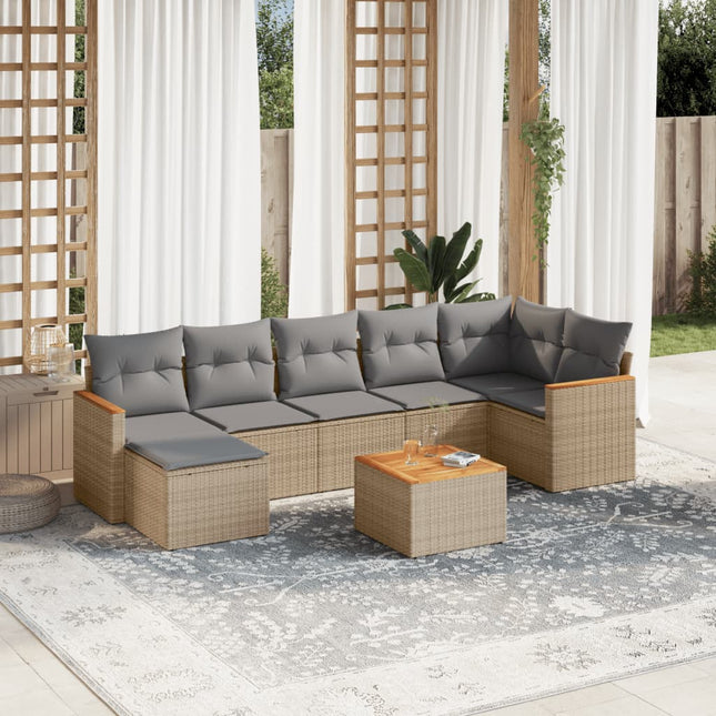 8-Delige Loungeset Met Kussens Poly Rattan Beige