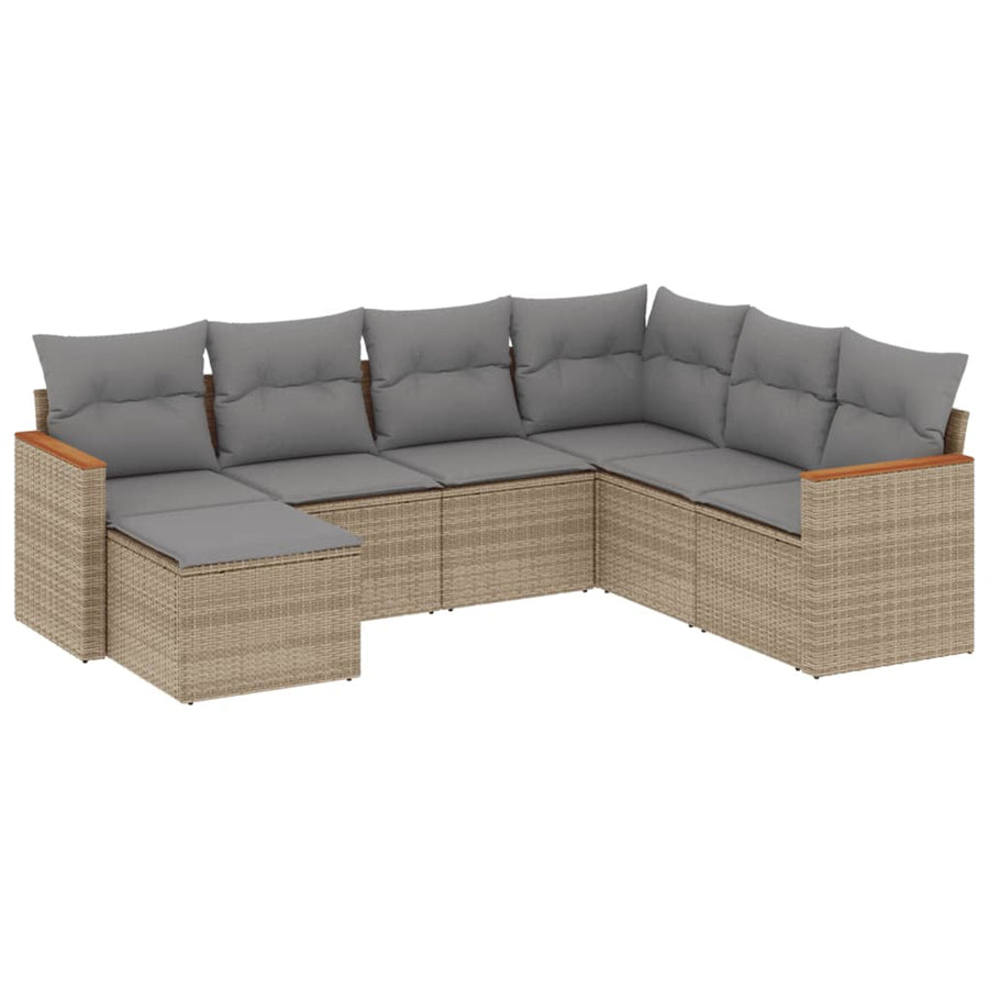 7-Delige Loungeset Met Kussens Poly Rattan Beige