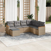 7-piece Lounge Set with Cushions Poly Rattan Beige