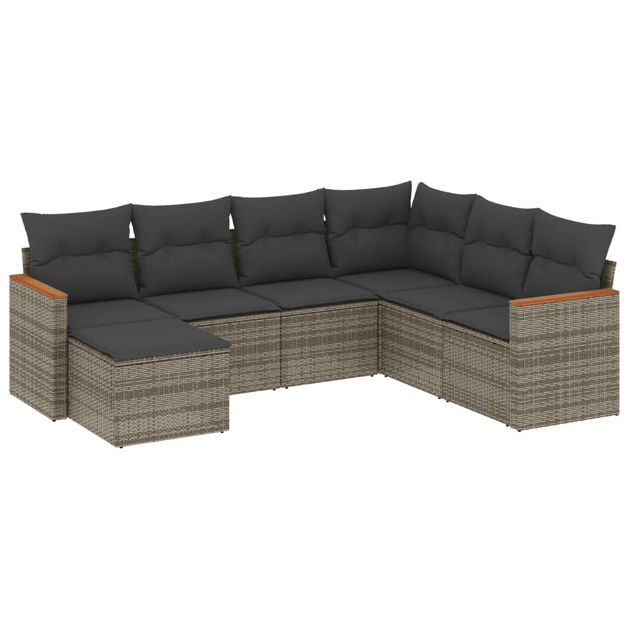 7-Delige Loungeset Met Kussens Poly Rattan Grijs