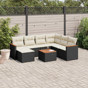 Loungeset 8-delig poly rattan zwart acaciahout