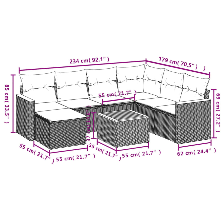 8-Delige Loungeset Met Kussens Poly Rattan Beige