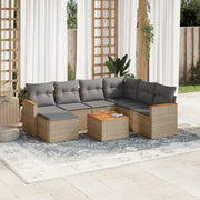 8-piece Lounge Set with Cushions Poly Rattan Beige