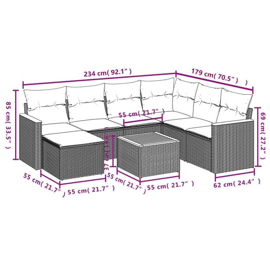 8-Delige Loungeset Met Kussens Poly Rattan Grijs